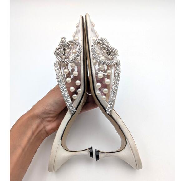 Mach & Mach Double Bow Crystal 65 Pearl Heel Pumps Women's Size US5.5 EU36 - Picture 5 of 12